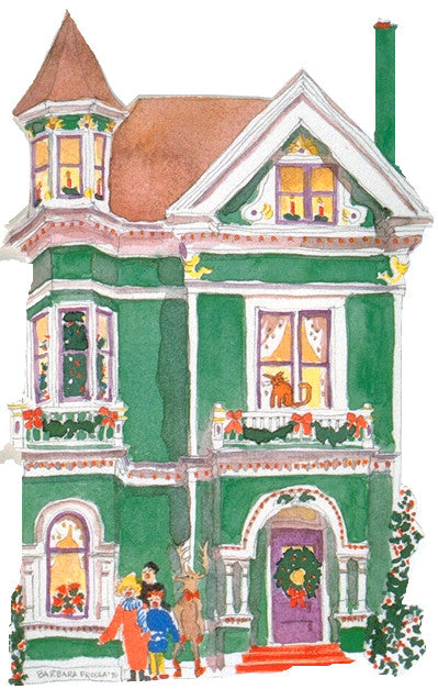 Victorian House Holiday Notecard, die-cut Green Queen Anne