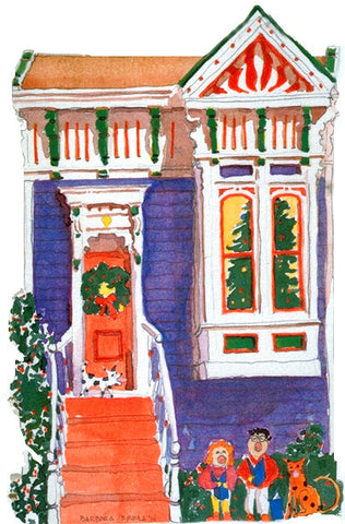 Victorian House Holiday Notecard, die-cut Purple Italianate